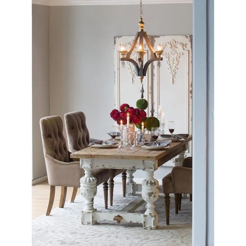 Distressed White Wood Base Dining Table