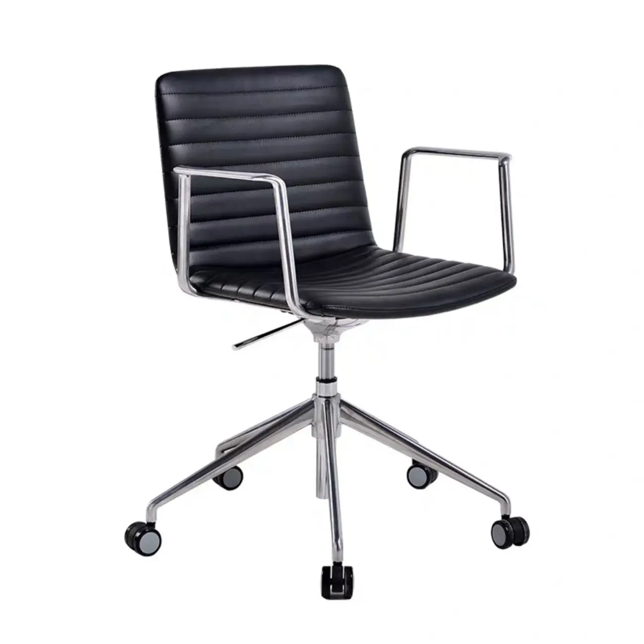 Modern Black Leather Metal Adjustable Swivel Office Chair