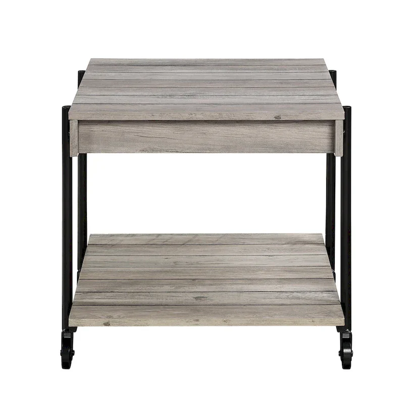 Black Farmhouse Steel 2-Piece Coffee Table Set with Wheels