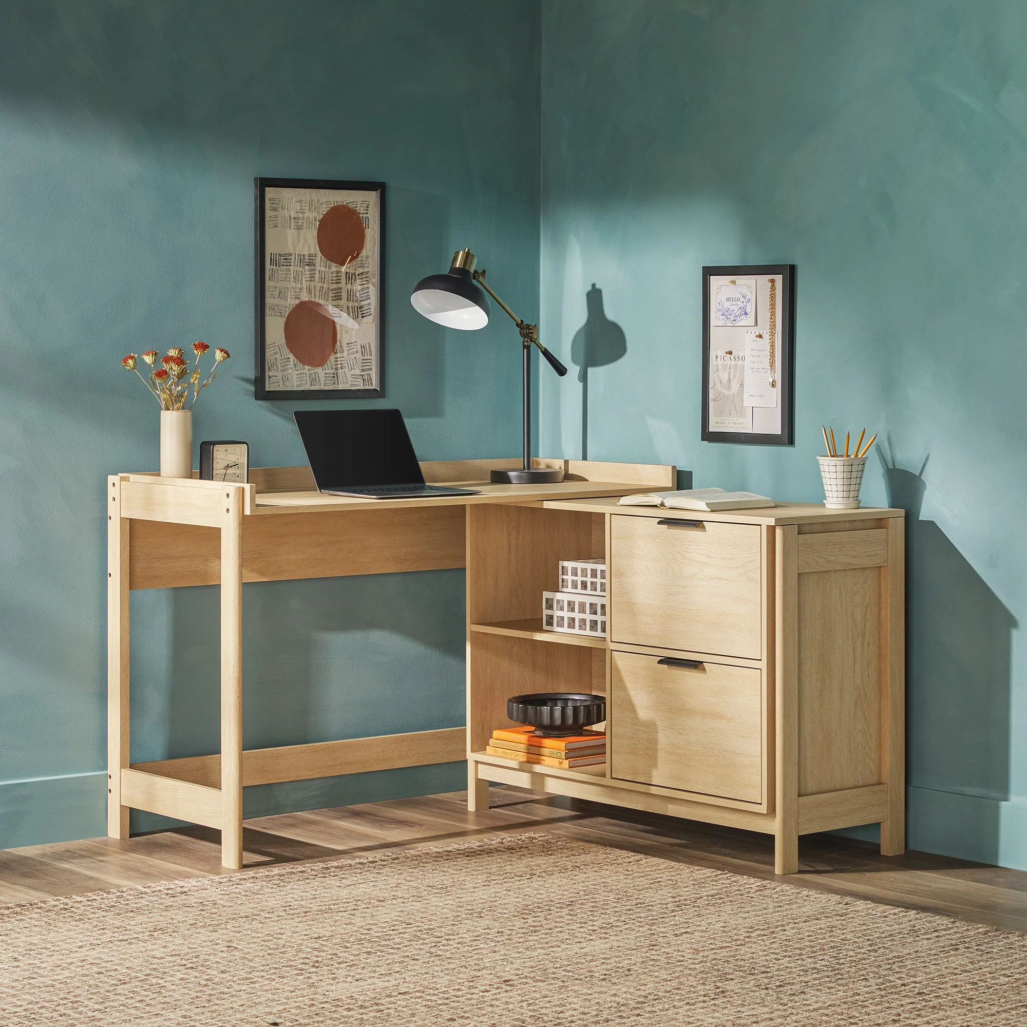 Holmes Modern L-Shaped Desk with Drawer Storage