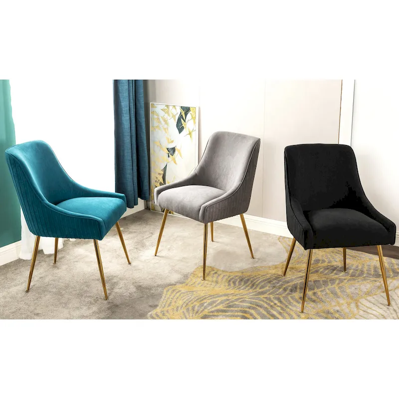 Velvet Tufted Dining Chair, Scoop Back, Gold Metal Legs, 1 Seat, 7 Colors