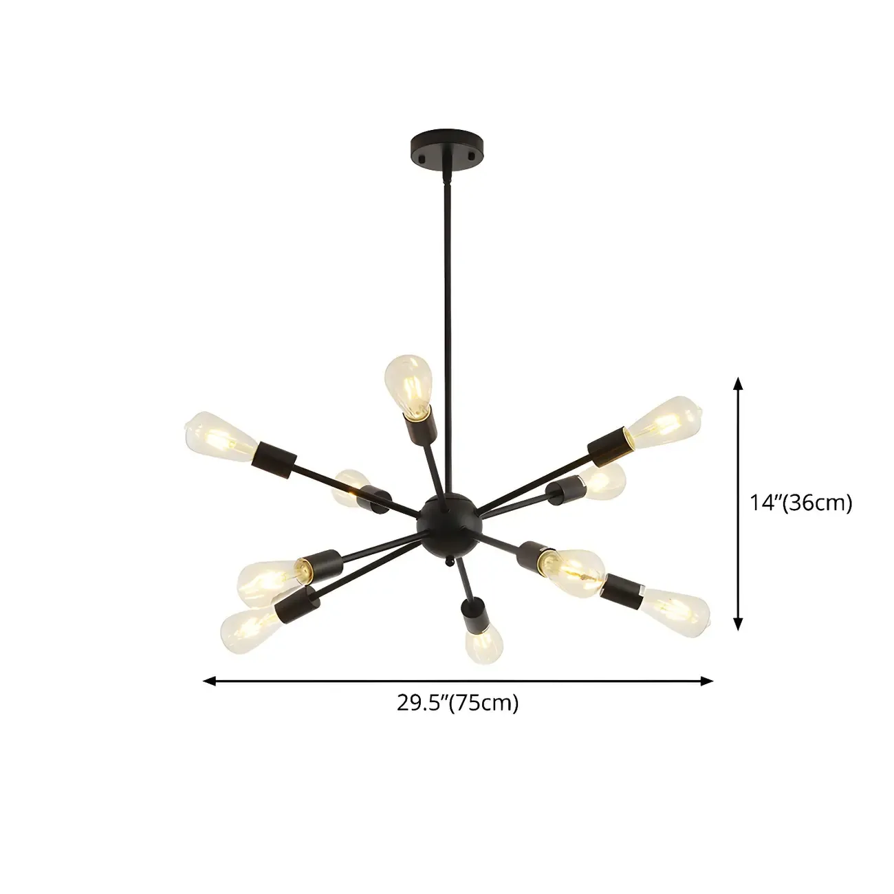 Modern Matte Black Metal Sputnik Chandelier Adjustable Downrod