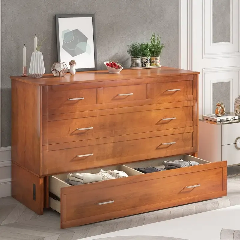 Mixoy Murphy Bed Cabinet Bed Chest with Mattress & Drawer