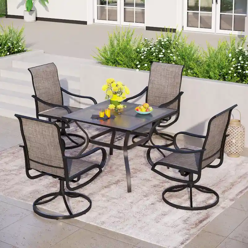 MAISON ARTS 5 Pieces Patio Dining Set, 4 Sling Dining Swivel Chairs and 37