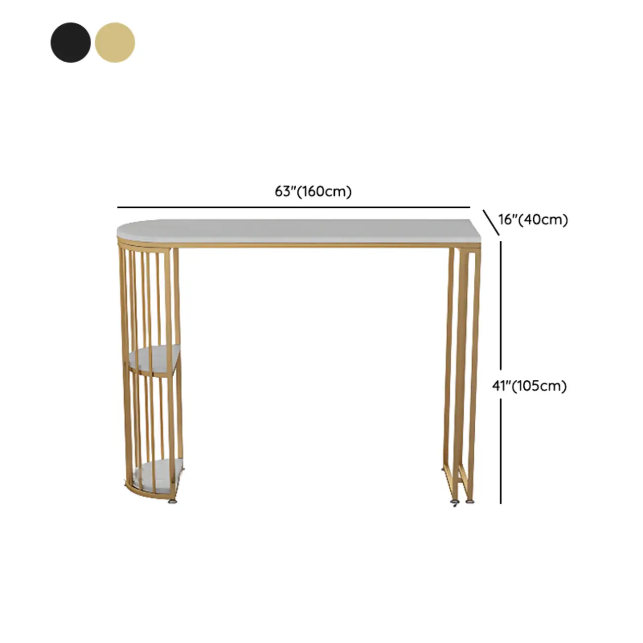 Modern Bistro Golden Bar Table Marble Top with 2 Shelves
