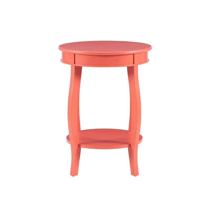 White Round Side Table with Lower Shelf & Cabriole Legs, 1-Person
