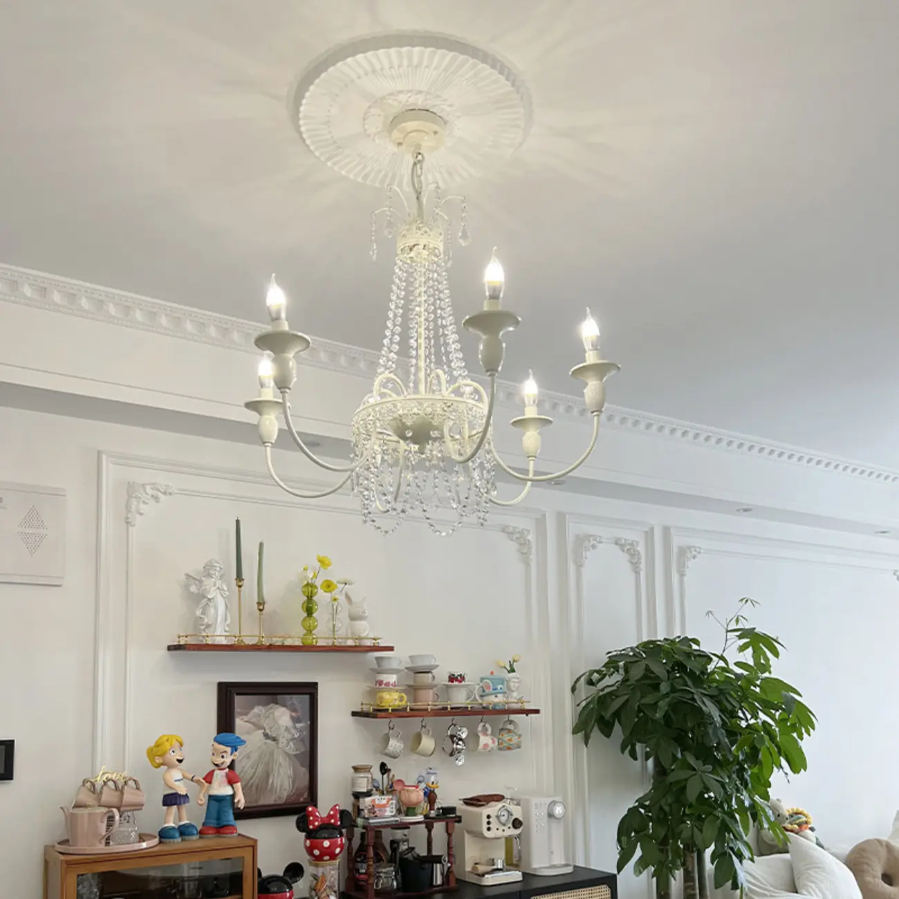 Crystal White Metal Crown Candelabra Chandelier