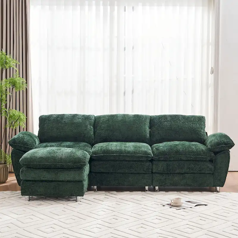 Modern Deep 3-Seat Sofa Couch with Ottoman