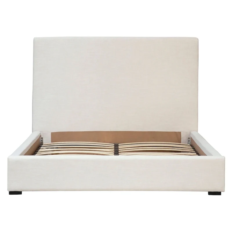 White Linen Upholstered Platform Bed