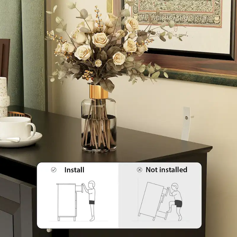 Black 5-Drawer Dresser with Wood Legs