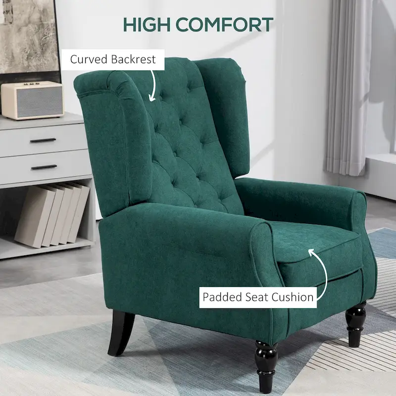 Dark Green High Wingback Button-Tufted Fabric Accent Chair – Single