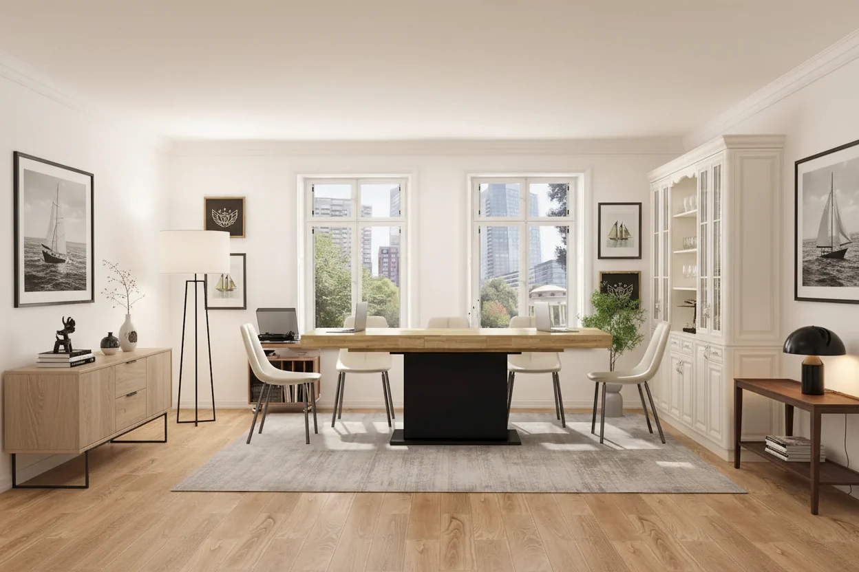 Large Dining Table - Wood Grain Finish, Seats 6-8 (Black/White)