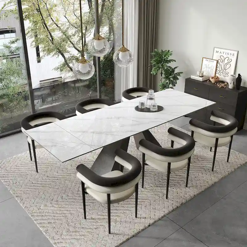 Modern Minimalist 6 - Person Sintered Stone Extendable Dining Set