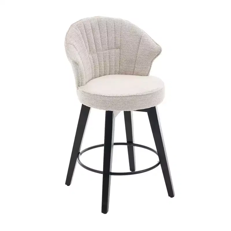MAYEERTY White 360 Swivel Bar Stools (Set of 2) - Chenille Wingback & Solid Wood for Kitchen Island