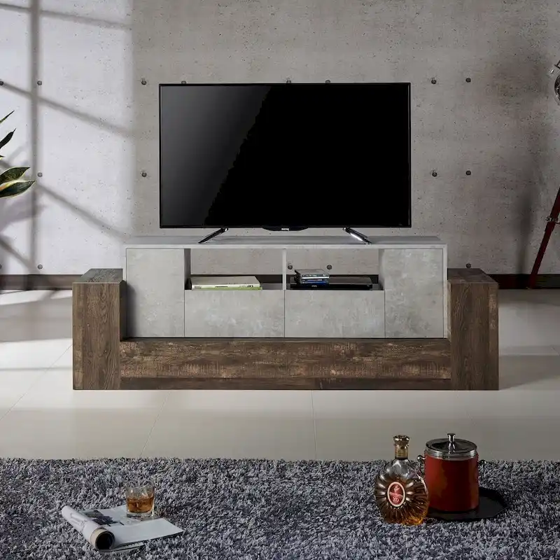 Geso Industrial Oak and Light Grey 71-inch 4-Shelf TV Console