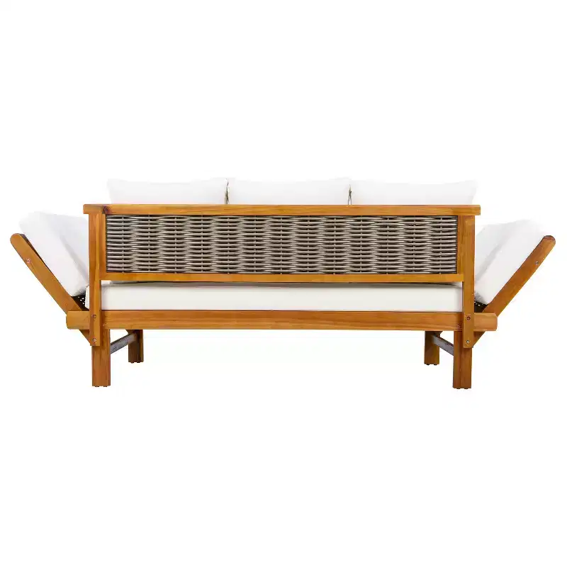 Christopher Knight Home Junghwan Modern Patio Acacia Wood and Wicker Daybed with Adjustable Armrests