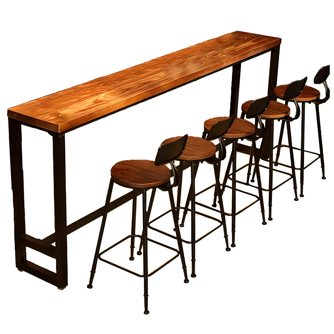Rectangular Brown Wooden Bar Height Bar Set