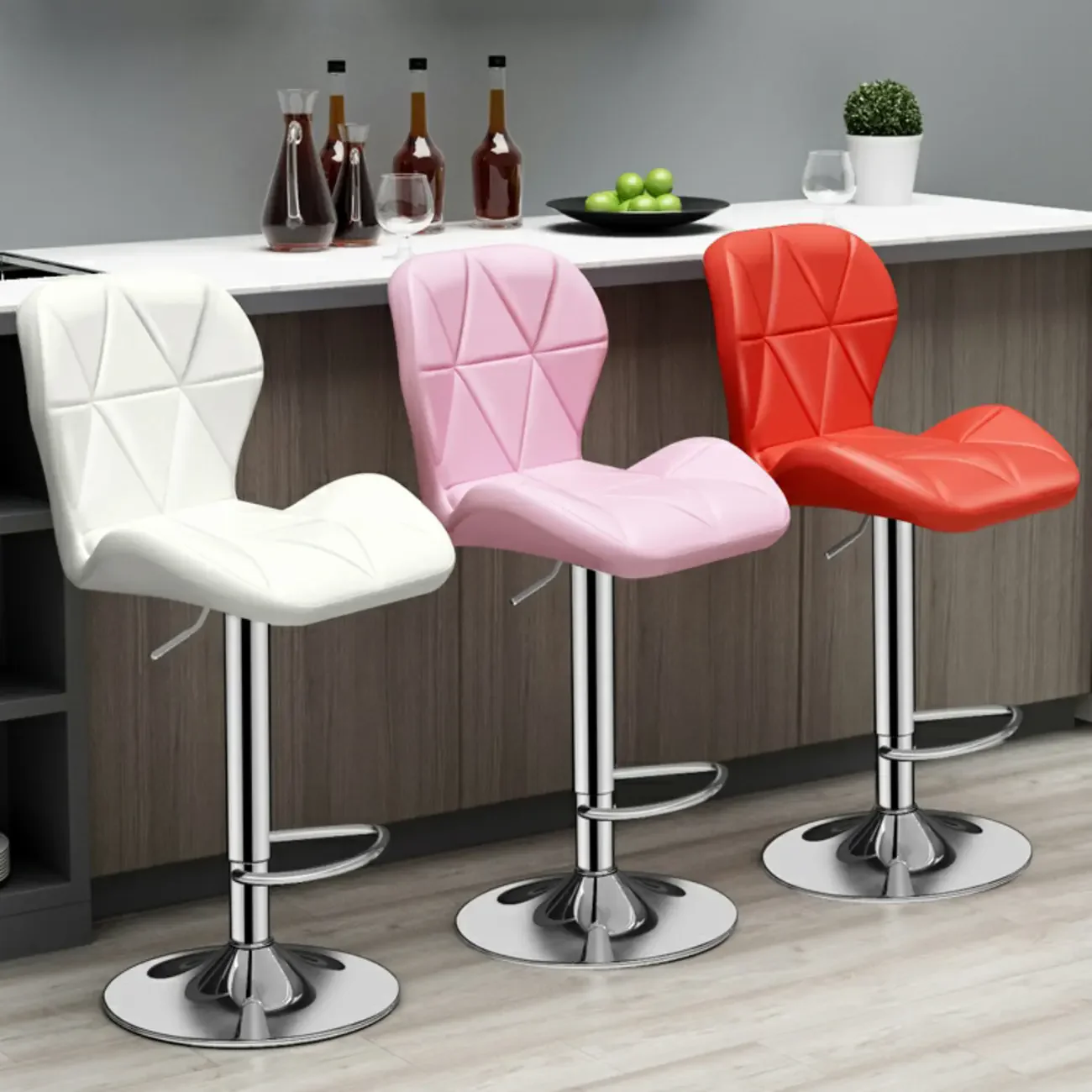 Square Adjustable Swivel Leather Bar Stools with Back