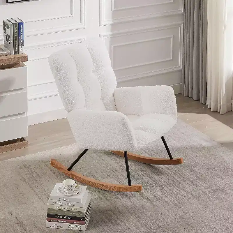 Acekool Rocking Chair, Ergonomic Lounge Recliner with High Backrest and Armrests, Upholstered Single Sofa for Living Room Bedroom Nursery