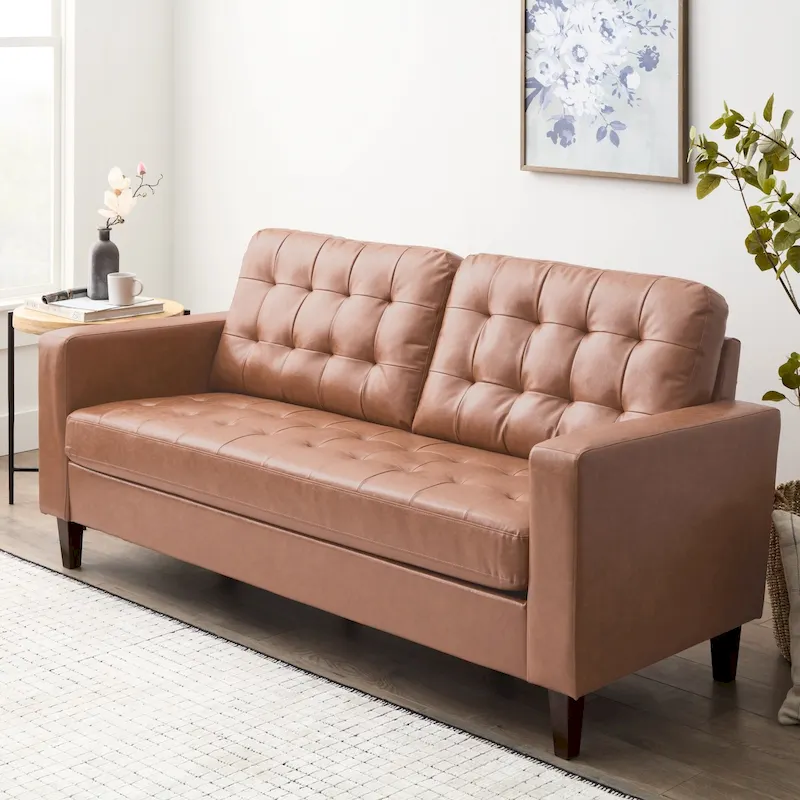 Brookside Brynn 76-in. Square-arm Faux Leather/Velvet/Fabric Sofa