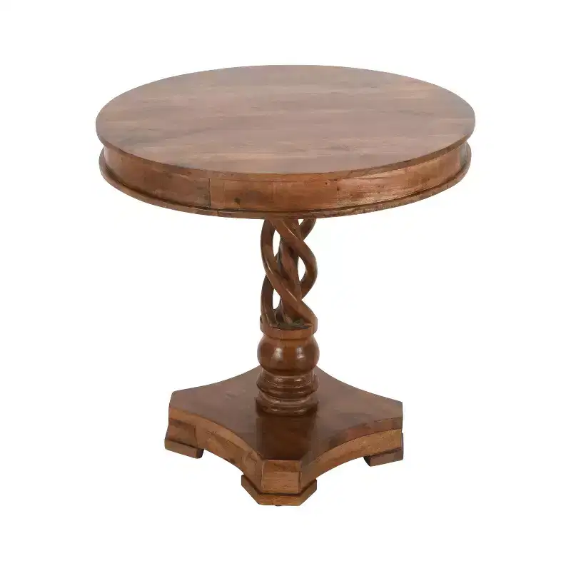 The Urban Port 30" Handcrafted Round Mango Wood Dinette Artisanal Twisted Pedestal Base Dining Table Walnut Brown