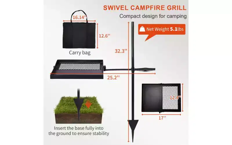 Karl Home Folding Swivel Campfire Grill Portable Cooking Grate Over Fire Pit