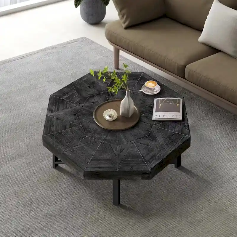 30-Inch Octagonal Wood and Metal Coffee Table