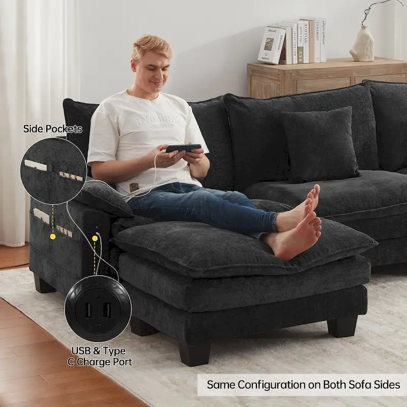 Modular Sectional Sofa with Ottoman and Deep Seat Sleeper