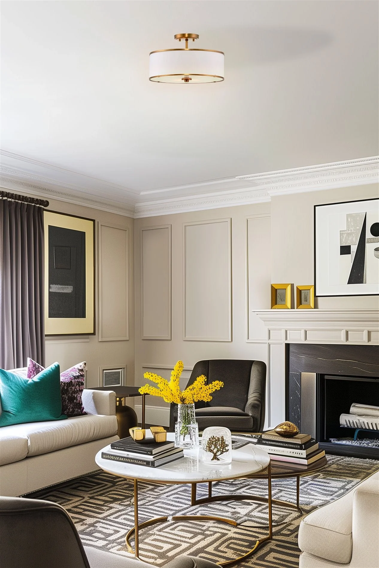 Chloe 15 Retro Modern 3-Light Semi-Flush Mount Ceiling Light