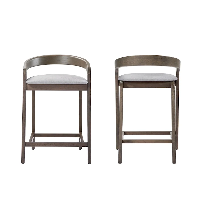 Beige/Dark Grey/Light Grey Mid-Century Fabric Counter Stool, Set of 2