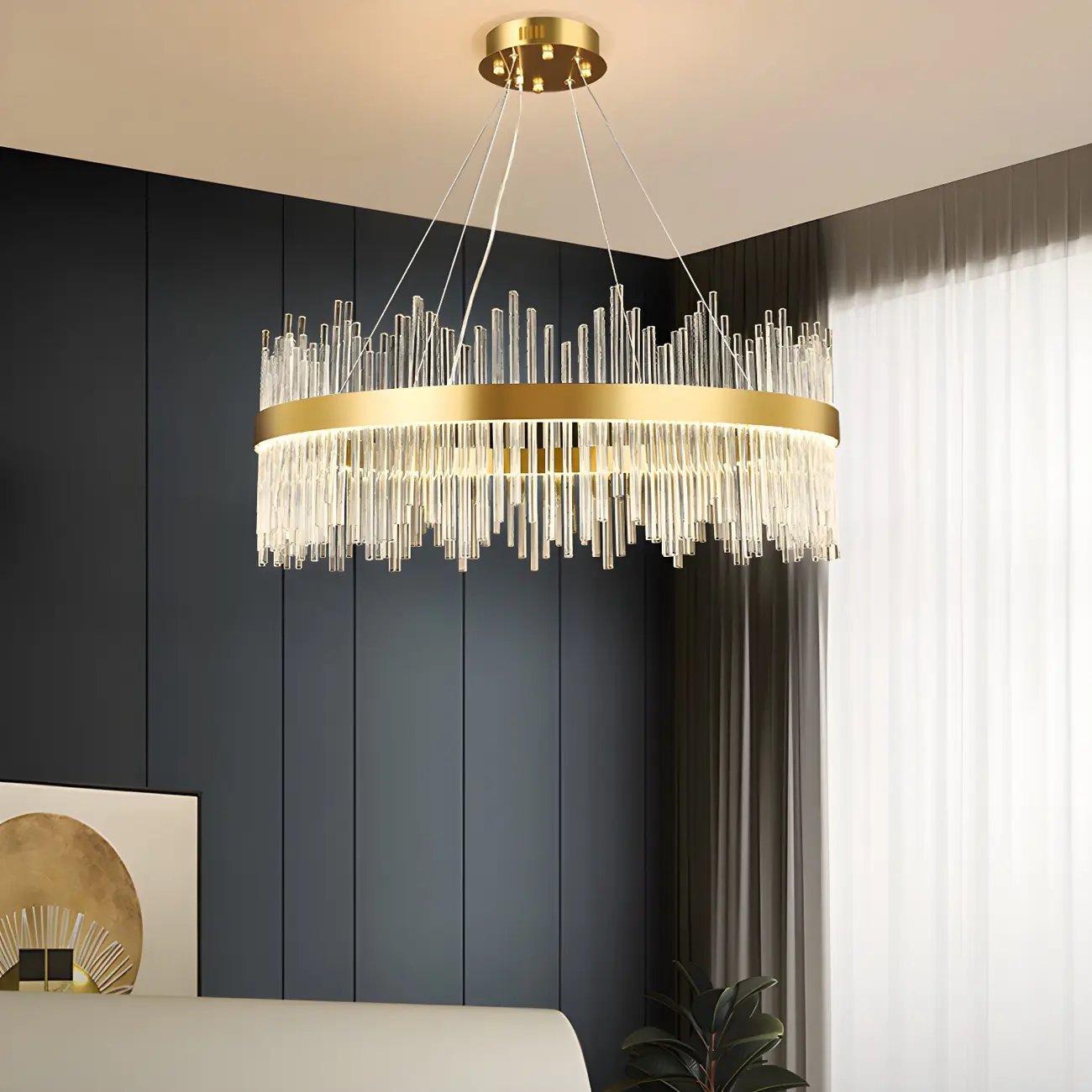 Modern Dimmable Crystal Chandelier Round Gold LED Light