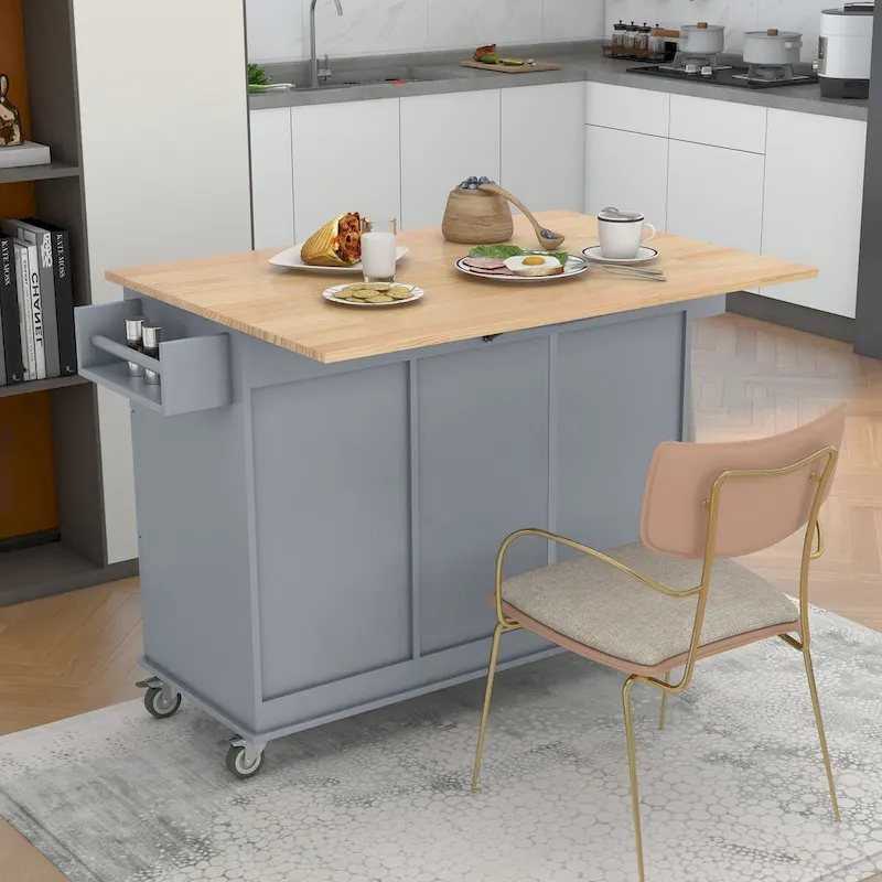 Multifunctional Kitchen Cart with Spice Rack and Adjustable Shelves