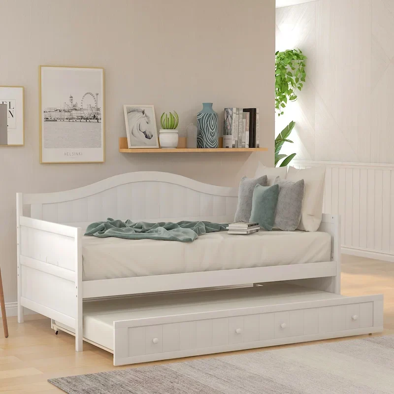 Nestfair Twin Size Wooden Daybed with Trundle Bed
