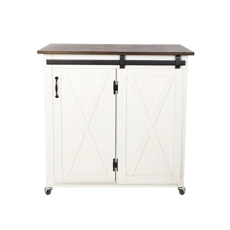 SEI Furniture Lankershim Modern Farmhouse White Wood Kitchen Cart