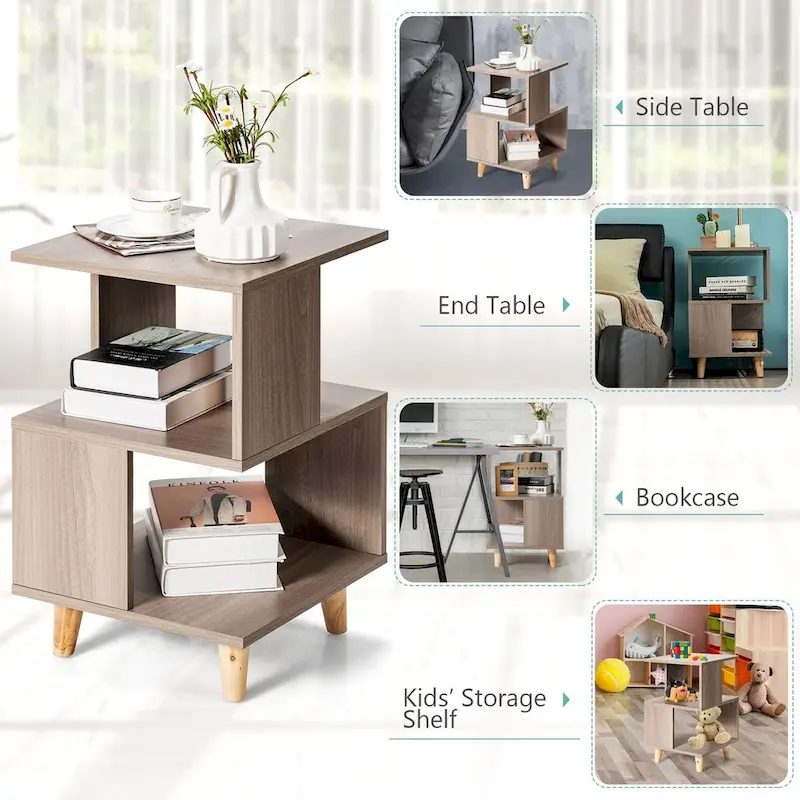 2 Pcs Wooden Modern Nightstand Set with Solid Wood Legs for Living Room