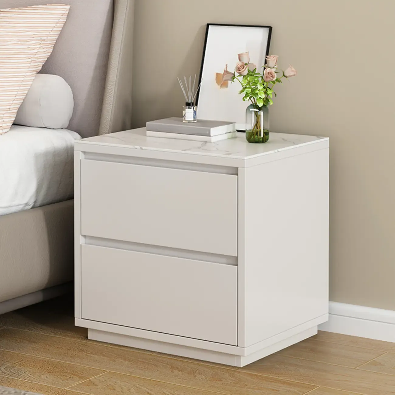 Wood Modern Narrow Two-Drawer Nightstand