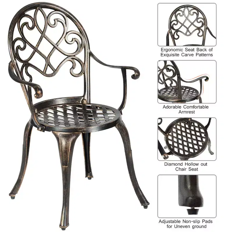 Costway 3PCS Patio Dining Set Aluminum Bistro Attached Removable Ice Bucket