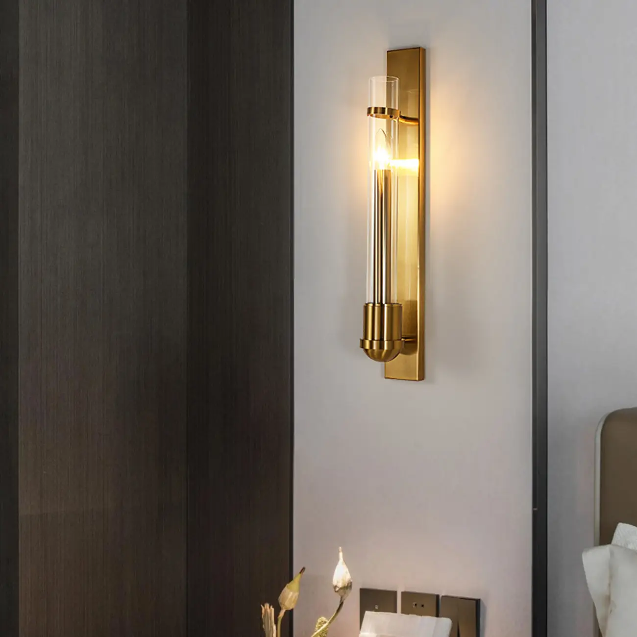 Medium Cylinder Glass Gold LED Wall Sconce Light Fixture