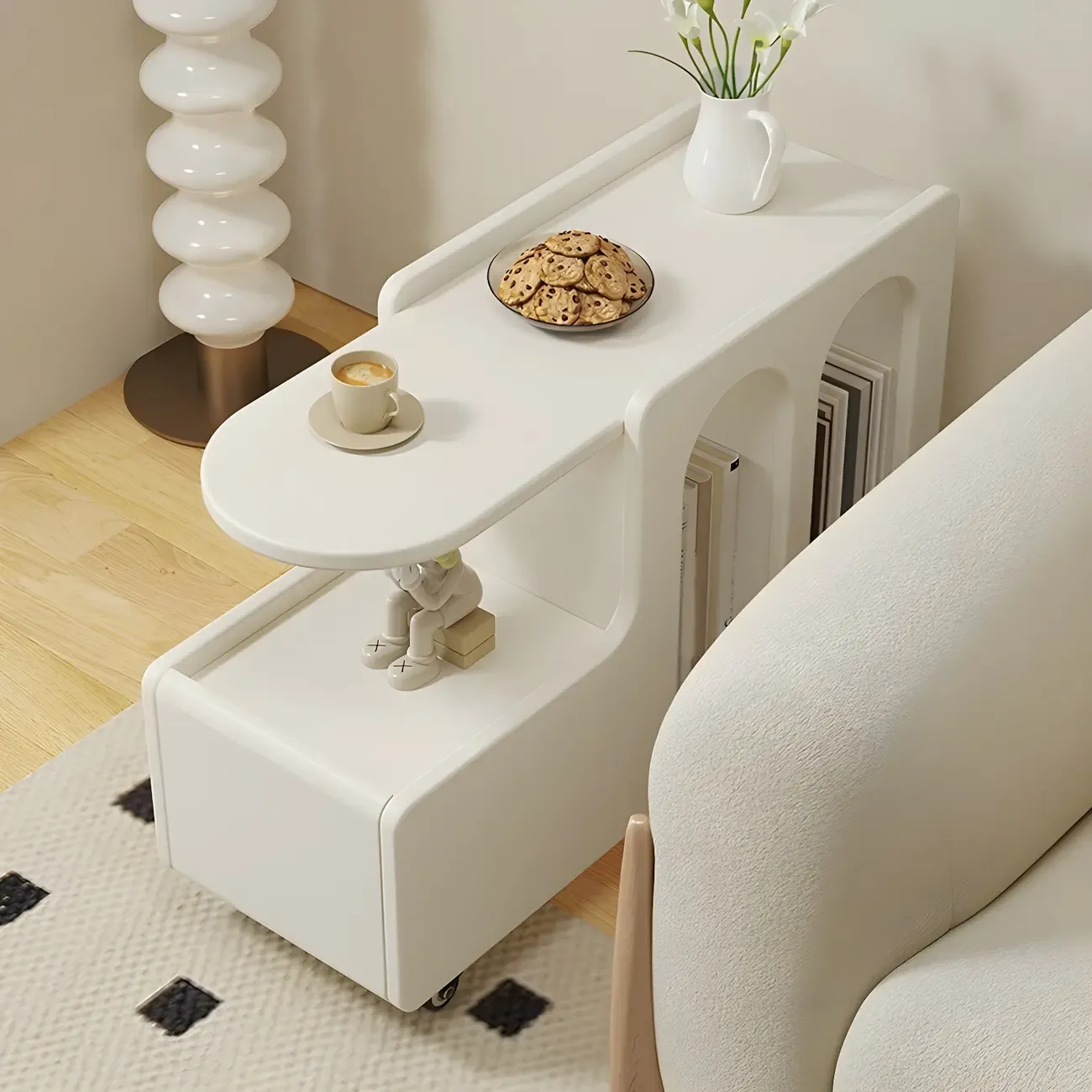 Free Form Rectangular Wood Mobile End Table White