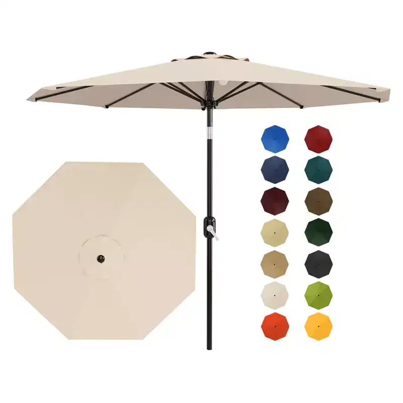 10FT Patio Umbrella with Crank Lift & Push Button Tilt  8 Sturdy Ribs, sun protection factor 50+ UV Protection, Waterproof Outdoor Market Parasol