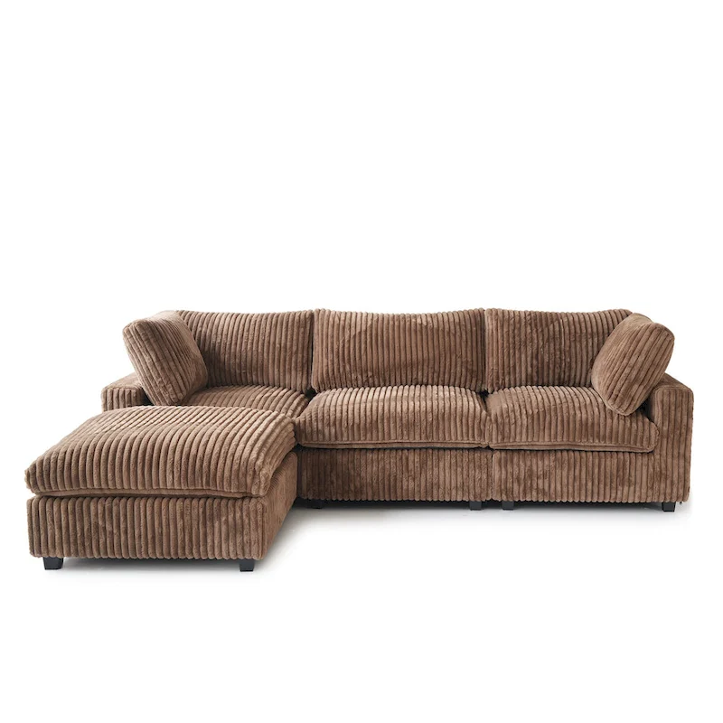 L-shaped Polyester Fabric Couch Modern Sectional Sofa with Ottoman