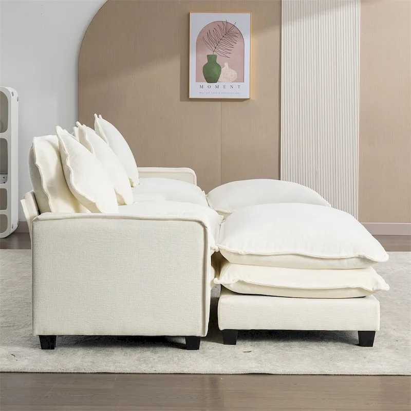112.6  Chenille Upholstered Sectional Sofa with 2 Removable Ottoman
