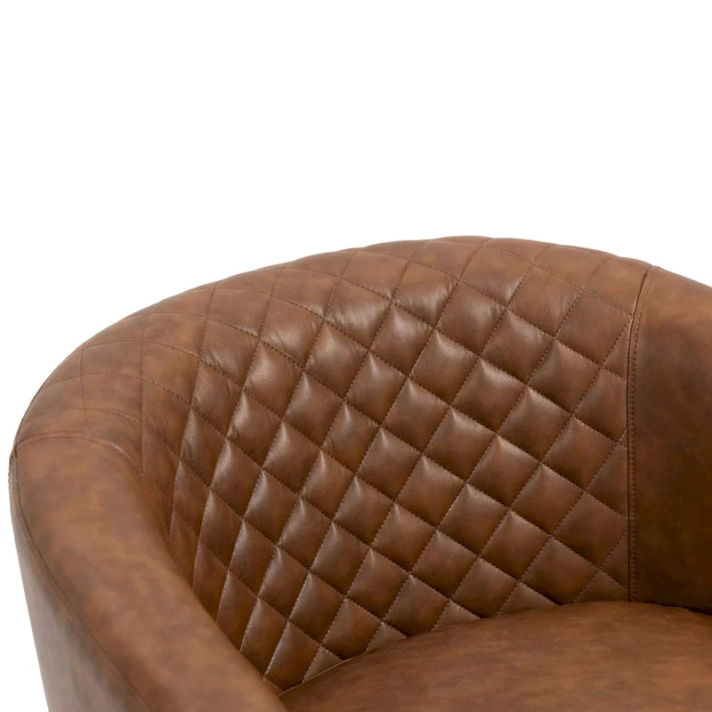 Modern Armchair Faux Leather Nailhead Trim Swivel Accent Chair