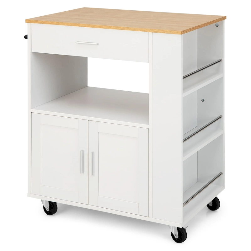 Kitchen Island Cart Rolling Storage Cabinet w/ Drawer & Rack Shelf
