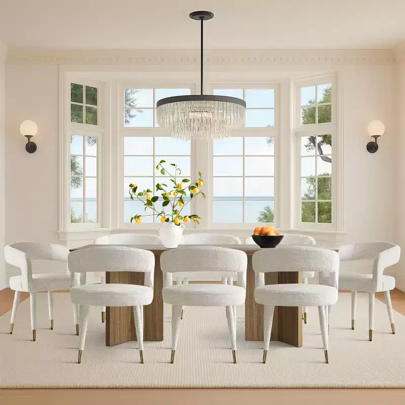 Set of 8 Chenille Upholstered Dining Chairs with Armrests, Modern Fabric Chairs with Metal Legs for Dining Room or Kitchen - Panipeachy