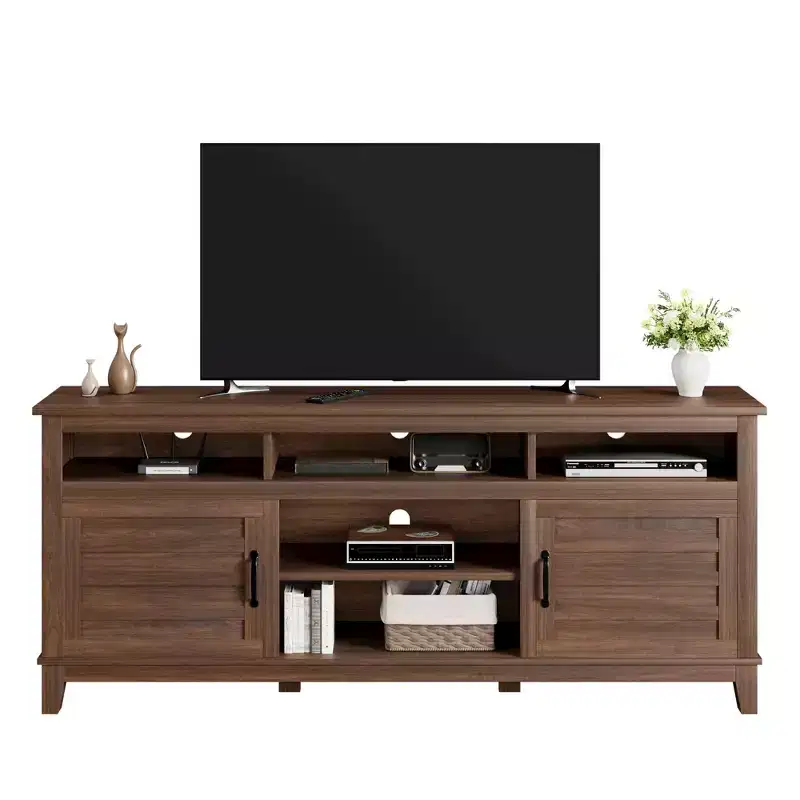 Farmhouse TV Stand 70.9 - Adjustable Shelves, Cabinet Doors - Entertainment Center for Living Room/Bedroom
