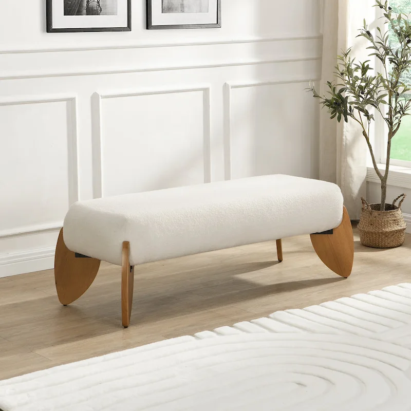 White Boucle Ottoman Bench - 48 W x 19.5 D x 17 H