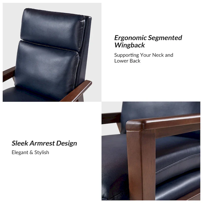 Mid-century Vegan Leather Solid Wood Recliner