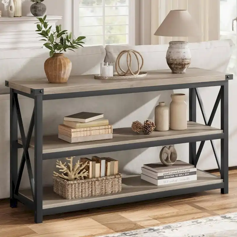 47.2 3 Tier Narrow Entryway Table, Console Table with Metal Frame