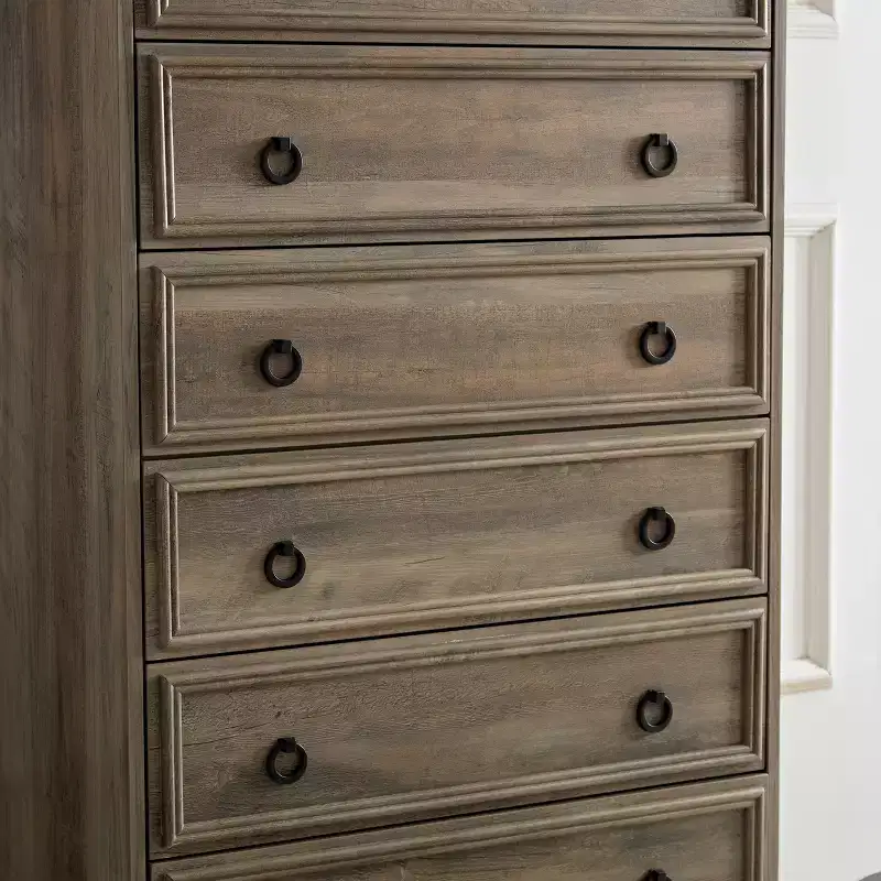 Modern 6 Drawer Dresser with Textured Borders, for Closet Organization and Storage